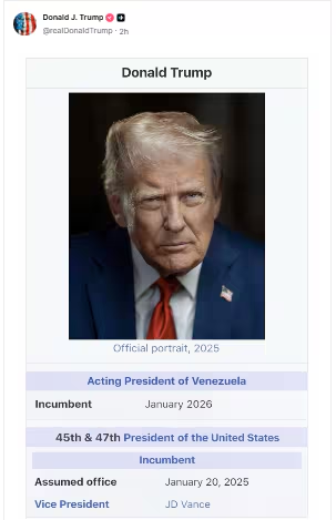 screenshot of Donald Trump's post on Truth Social.