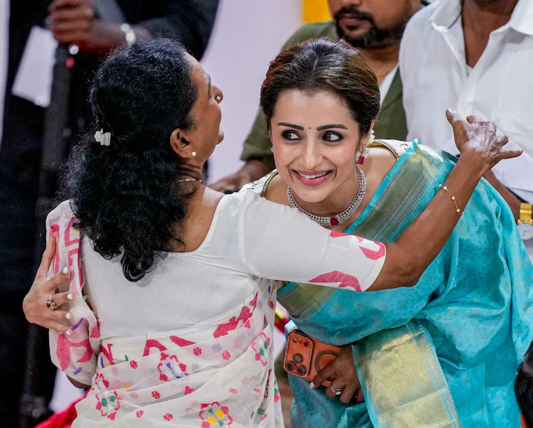 Trisha Krishnan Shares Heartwarming Moment With Vijay’s Mother at Oath Ceremony